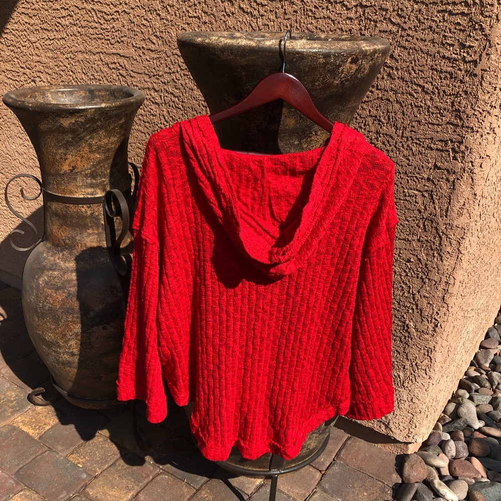 Free People Red Hooded Knit Sweater - Picture 5 of 15